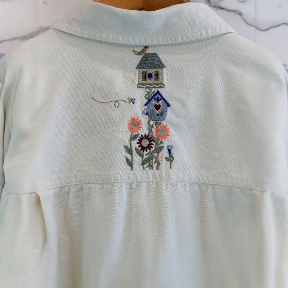 Christopher & Banks Embroidered Birdhouse Jacket Cream Cottagecore Button up XL - Picture 4 of 11